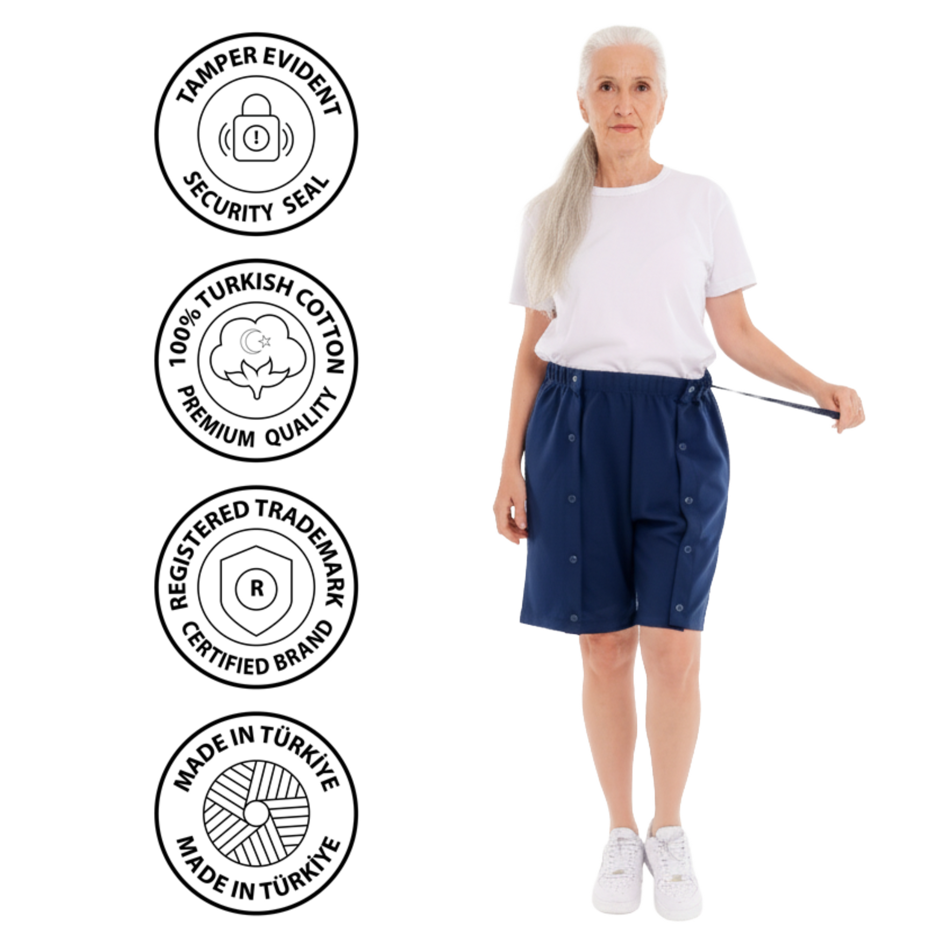 ComfortCure® Adaptive Bedbound Snap-Front Shorts - Turkish Organic Cotton