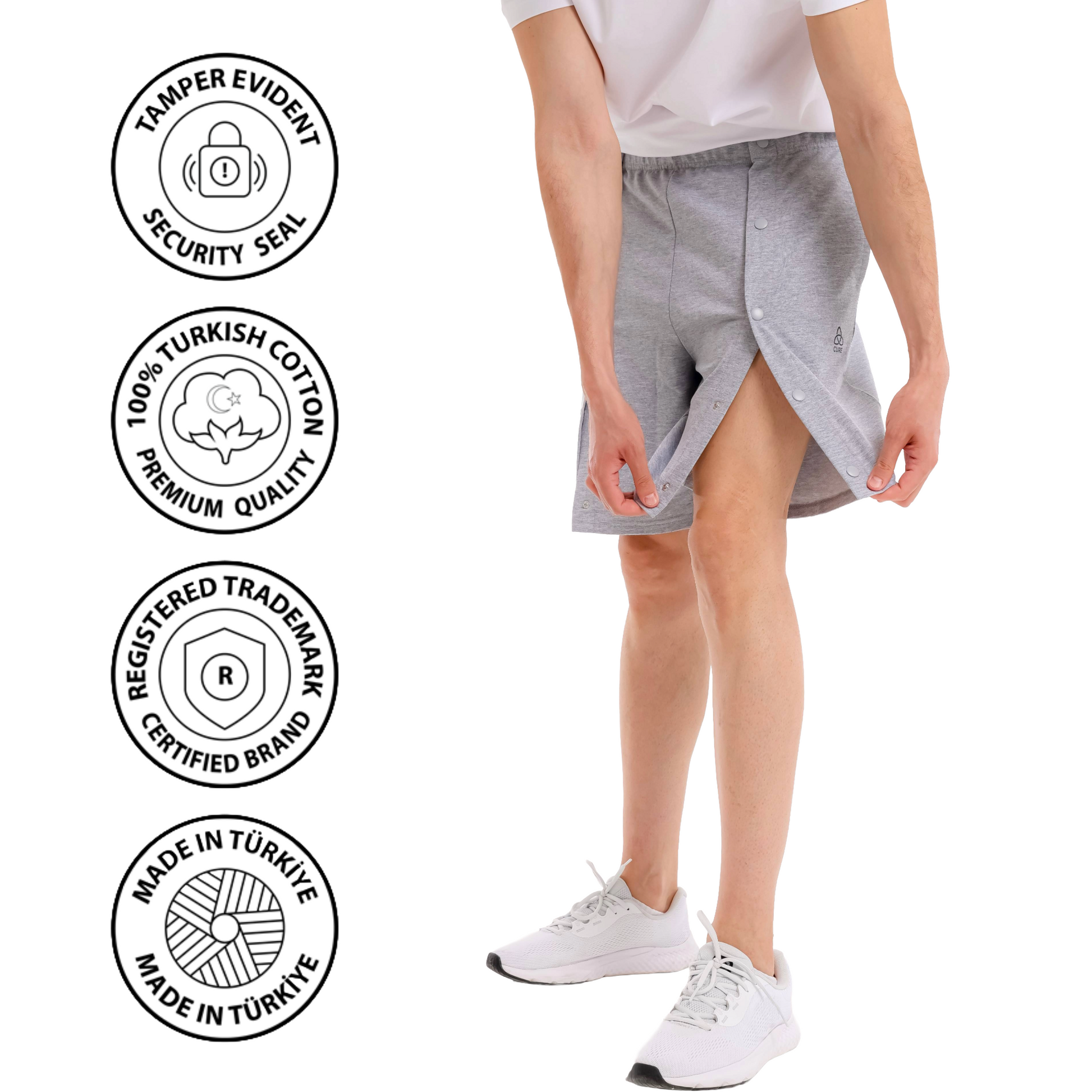 ComfortCure® Adaptive Bedbound Snap-Front Shorts - Turkish Organic Cotton